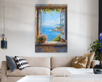 Raam met uitzicht op zee van Poster Art Shop