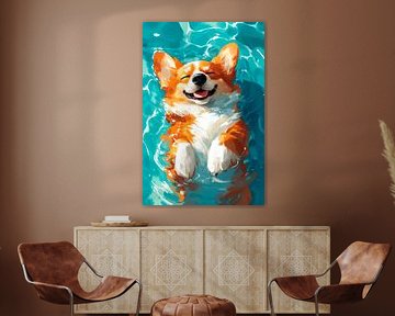 Corgi nageur sur Poster Art Shop