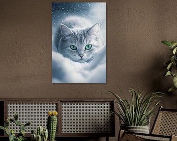 Sneeuwkat winter van Poster Art Shop