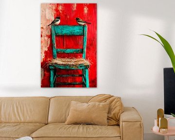 Vogels op stoel van Poster Art Shop