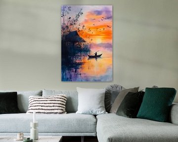 Zonsondergang bij het water van Poster Art Shop