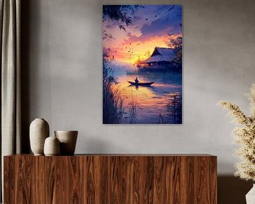 Zonsondergang bij het meer van Poster Art Shop