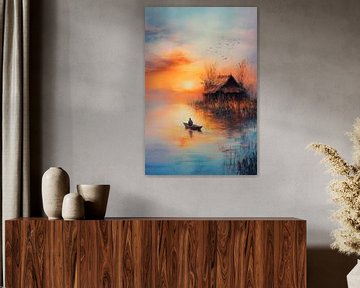 Zonsondergang bij het water van Poster Art Shop