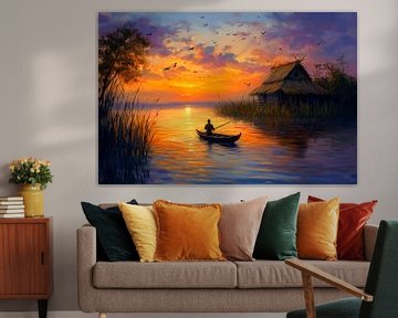 Zonsondergang bij het water van Poster Art Shop