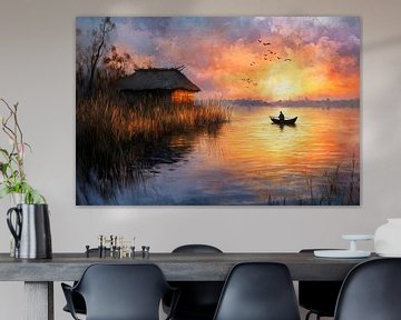 Zonsondergang bij het meer van Poster Art Shop