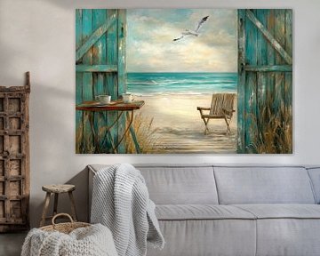 Deur met uitzicht op het strand van Poster Art Shop