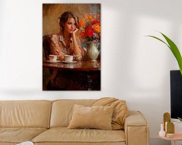 Koffie en bloemen van Poster Art Shop