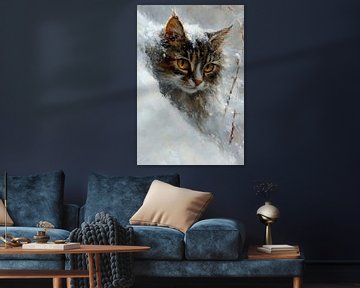 Kat in de sneeuw van Poster Art Shop