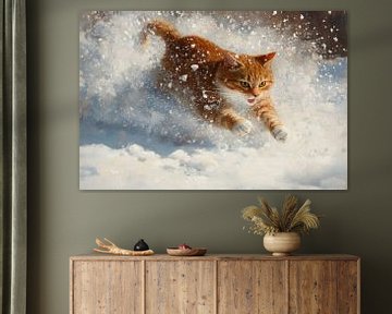 Kattenpret in de sneeuw van Poster Art Shop