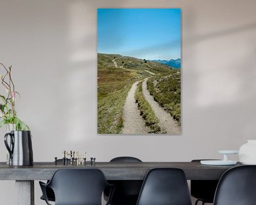 Straße über einen Berg mit blauem Himmel von Jacqueline Groot