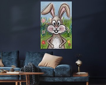 Vrolijk konijn met bloemen