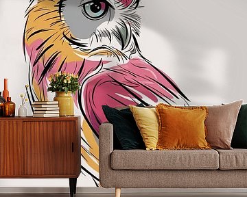 Colourful modern owl line drawing by Art & Soul Creations