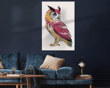 Kleurrijke moderne uil lijntekening van Art & Soul Creations