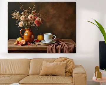 Nature morte avec des fleurs dans un vase sur une table