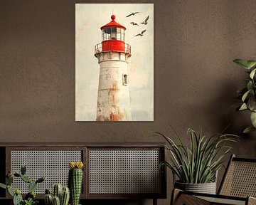 Vuurtoren en vogels van Poster Art Shop