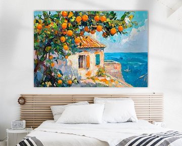Sinaasappelboom aan zee van Poster Art Shop