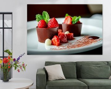 Aardbeien-chocoladedessert van Poster Art Shop