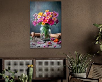 Boeket bloemen glas van Poster Art Shop