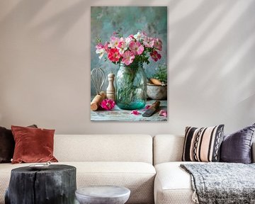 Bloemen in een glas van Poster Art Shop