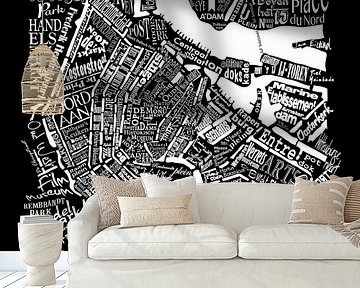 Amsterdam in words, black & white by Muurbabbels Typographic Design