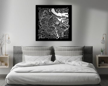 Amsterdam Stadtplan schwarz-weiß in Worten mit A'dam Turm von Muurbabbels Typographic Design