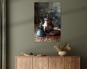 Koffiepot en bonen van Poster Art Shop