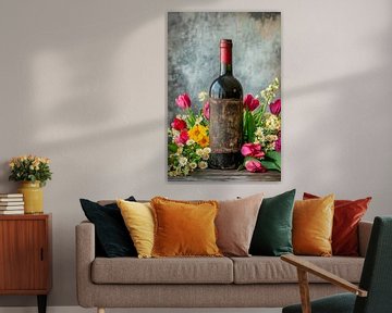 Weinflasche Blumen von Poster Art Shop