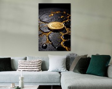 Gouden munt op zwarte steen van Art & Soul Creations