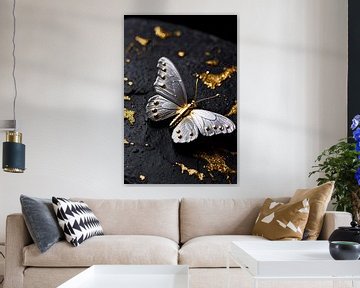 Zilveren vlinder op zwarte steen van Art & Soul Creations