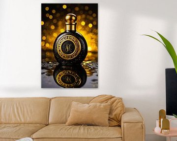 Gouden parfumfles op natte steen van Art & Soul Creations