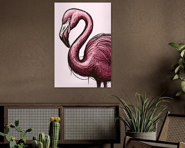 Moderne flamingo lijntekening kunst van Art & Soul Creations