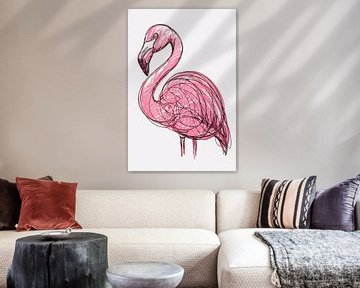 Lijntekening flamingo met roze tint van Art & Soul Creations