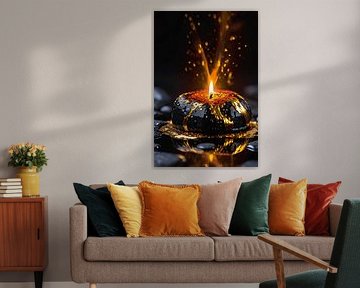 Fiery glow on wet stone