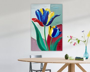 Colourful abstract tulips painting by Art & Soul Creations