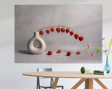Modern still life with a branch of lanterns in a donut vase by John van de Gazelle fotografie