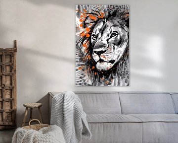 Modern leeuw portret met verfspatten