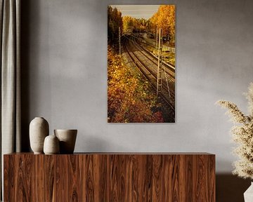 Courbe Ferroviaire d’Automne – Caténaires & Feuillages Dorés