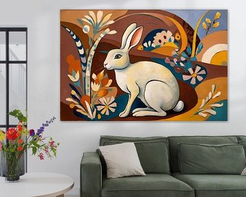 Rabbit among colourful flowers by Art & Soul Creations