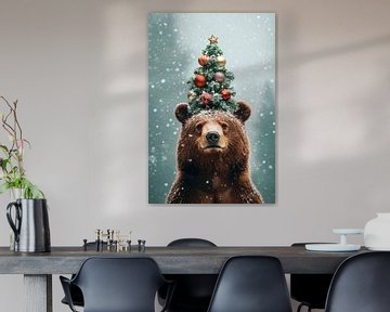 Beer met kerstboom van Poster Art Shop