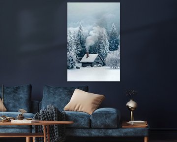 Winterhut in de sneeuw van Poster Art Shop
