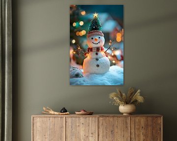 Sneeuwpop Kerstmis van Poster Art Shop