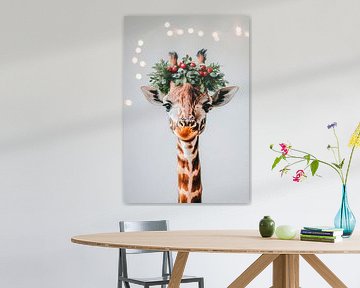 Giraffe kerstkrans van Poster Art Shop