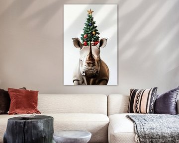 Neushoorn Kerstmis van Poster Art Shop