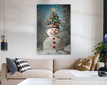 Sneeuwpop Kerstmis van Poster Art Shop