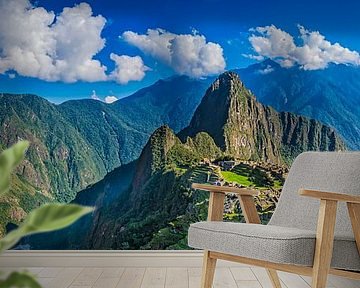 Machu Picchu en omgeving, Peru. Panoramafoto