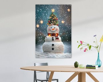 Kerst sneeuwpop van Poster Art Shop