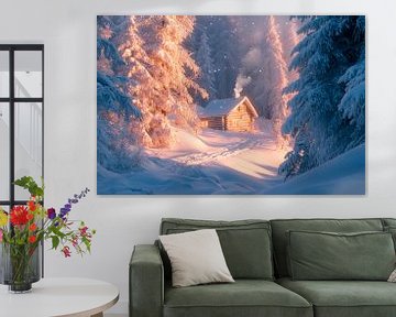 Winterhut in het bos van Poster Art Shop