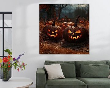 Grijnzende lichtgevende horror pompoen halloween van Mel Digital Art