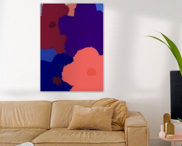 Pop-art bloemen in blauw, wijnrood, violet en koraal. van Dina Dankers