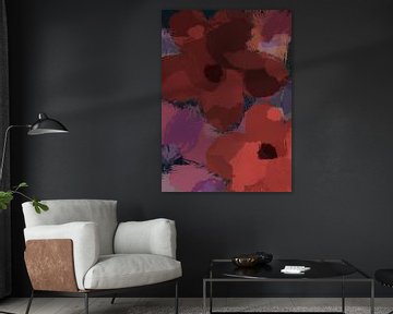 Pop-art bloemen in warm bruin, paars en zwart. van Dina Dankers